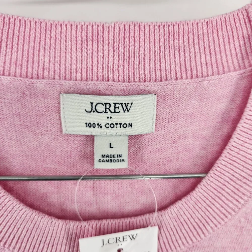 J.CREW Women's Large Pink Short Sleeve Cotton Crewneck Sweater NWT‎